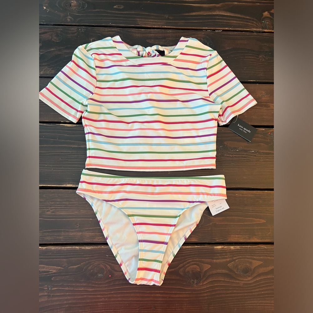 Kate Spade New York Women's Striped Tie Short-Sleeve Rash Guard Retails $148